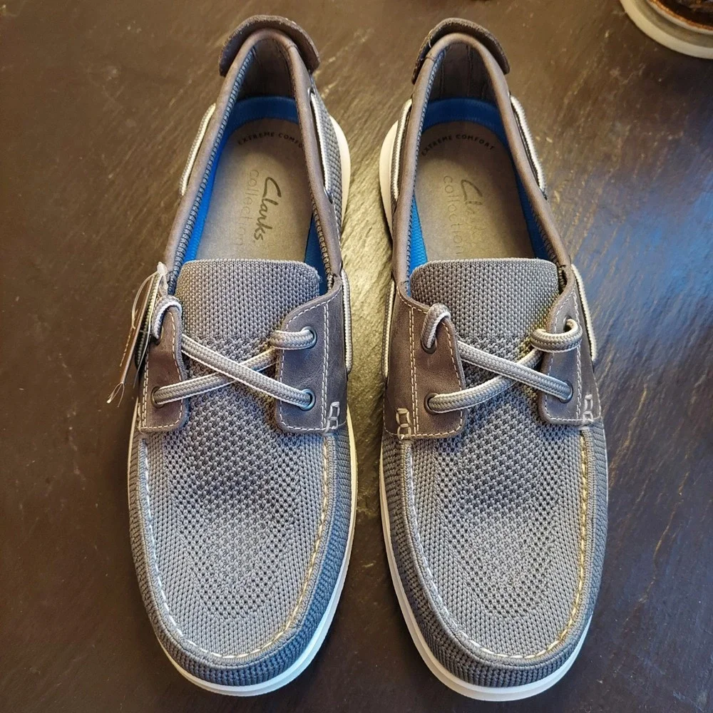 Clarks Men's Flexway Tie Oxford Boat Shoes Grey US Size 7.5 M NEW!